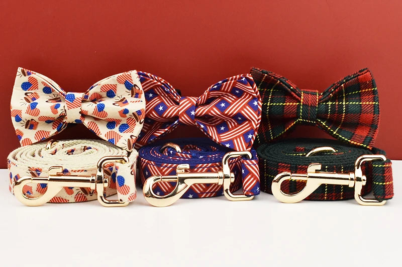 Luxury Personalized Dog Collar  Leash set custom，custom Logo detachable dog bow tie collar designer dog collar and leash set