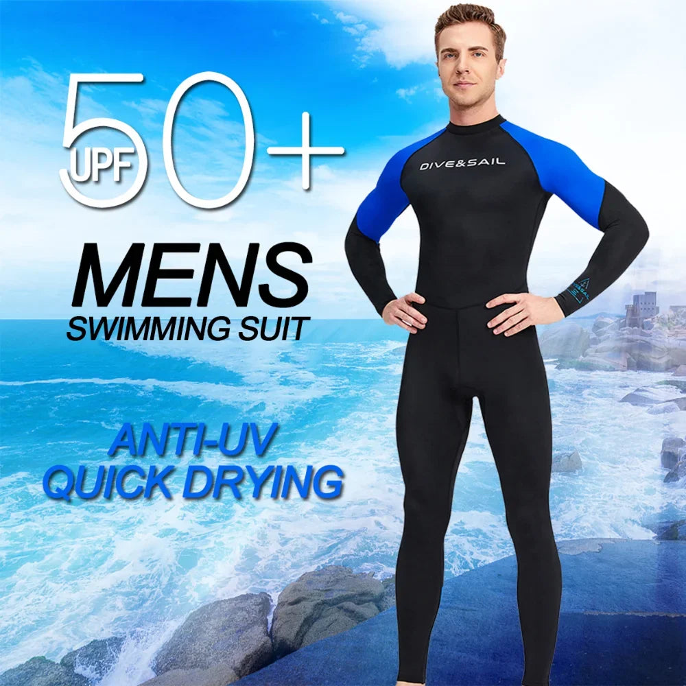 Summer Men's Long-sleeved One-piece Swimsuit Lightweight Breathable Beach Surfing Swimming Sunscreen Quick-drying Clothesdropshi