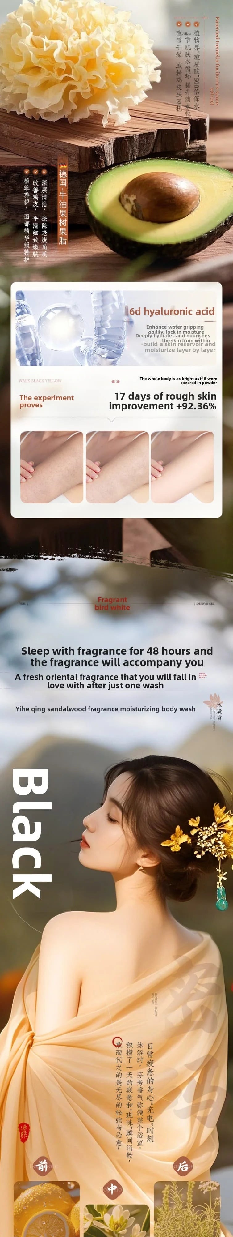 OHBT Fragrant Shower Gel, Long Lasting Fragrance Deep Cleansing Body Wash, Moisturizing Refresh Smooth Exfoliating 800g