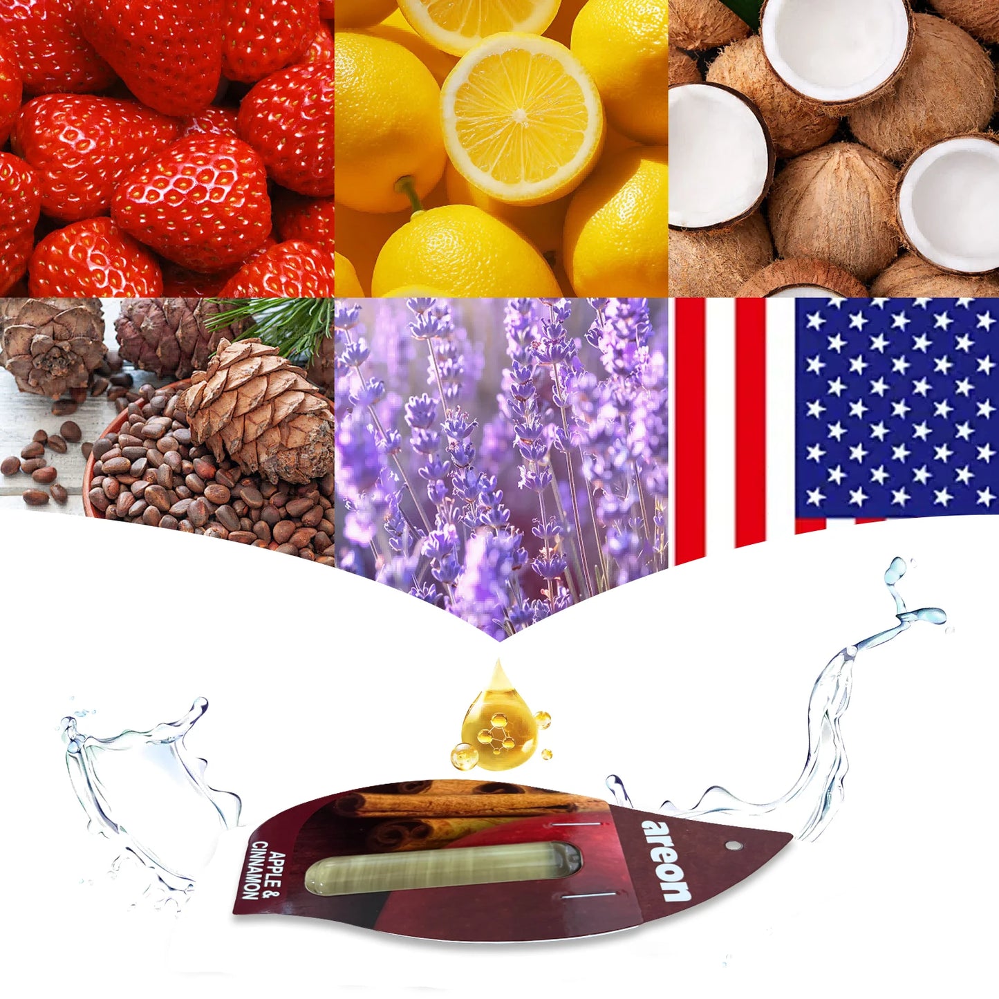 areon 3-18pcs Car Air Freshener Natural Tea Fragrance Vehicle-mounted Hanging Vanilla Scent Water Drop-shaped Car Interior