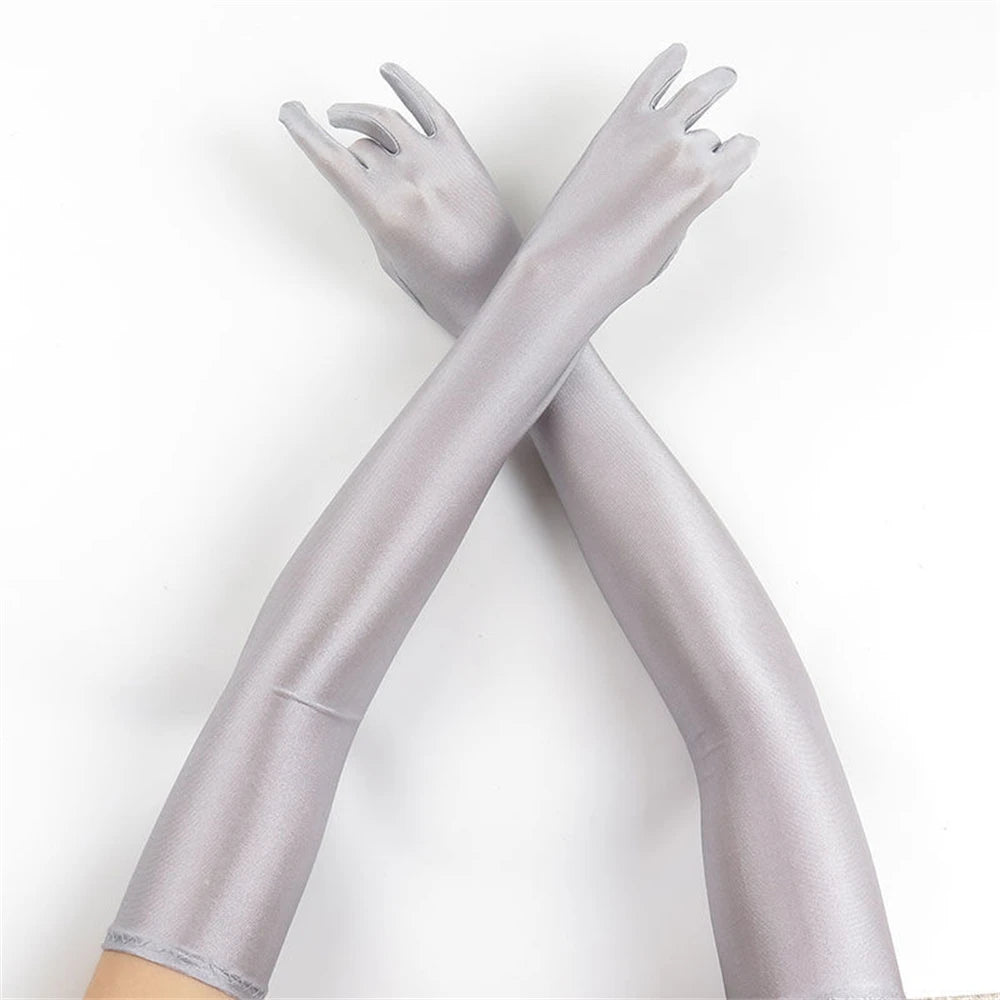 1pcs Women's White Spandex Gloves Stretch 52cm Elbow Long Sun Block Uv Protection Wedding Cosplay Costume Evening Opera Glove Bl