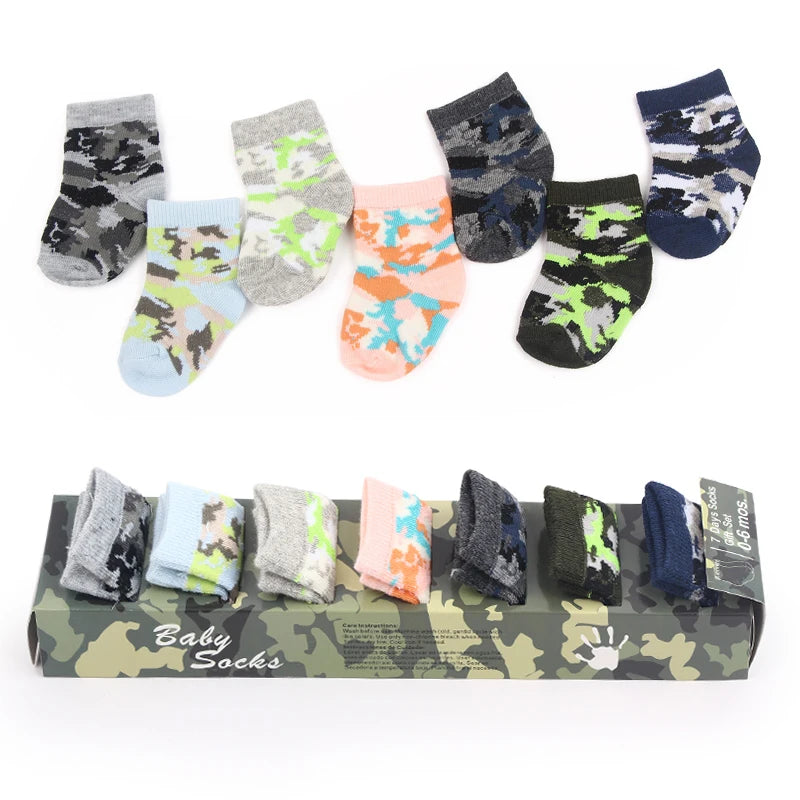 7 Pairs Set for Baby Socks Soft Cotton Cute Animal Smile Face Spring and Autumn for 0-6 Months Toddler Boys and Girls W0040W0052