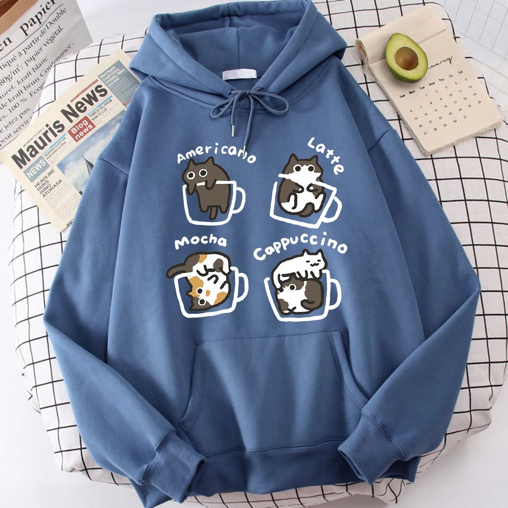 Five Little Cats Playing In The Cup Hoodies Male Street Harajuku Sweatshirt Holiday Daily Hoody Fashion Popular Clothing