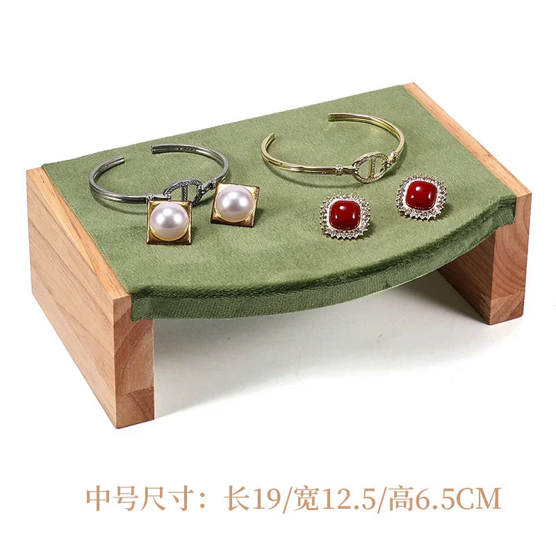 Solid wood green velvet jewelry display stand ring stud necklace pendant bracelet storage and display stand