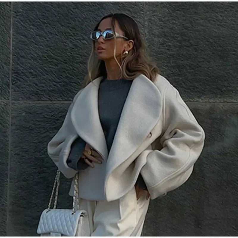 Women's Fashion Solid Thicken Cropped Jacket Top Long Sleeve Warm Autumn Winter Cardigan Female Casual Loose Woolen Streetwear