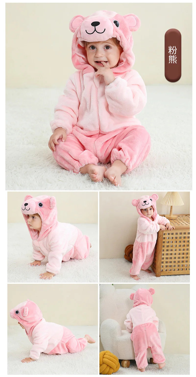 Baby Kigurumi Dragon Cow Monkey Animal Cosplay Costume Baby Girl Pajamas Winter Plush Jumpsuit for Toddler Boys 1 to 2 3 4 Years