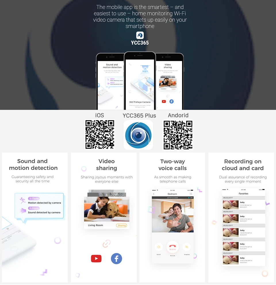 1080P Wireless Smart Home Camera YCC365 Plus APP Auto Tracking Two Ways Audio Security Protection Indoor WIFI Camera 2MP