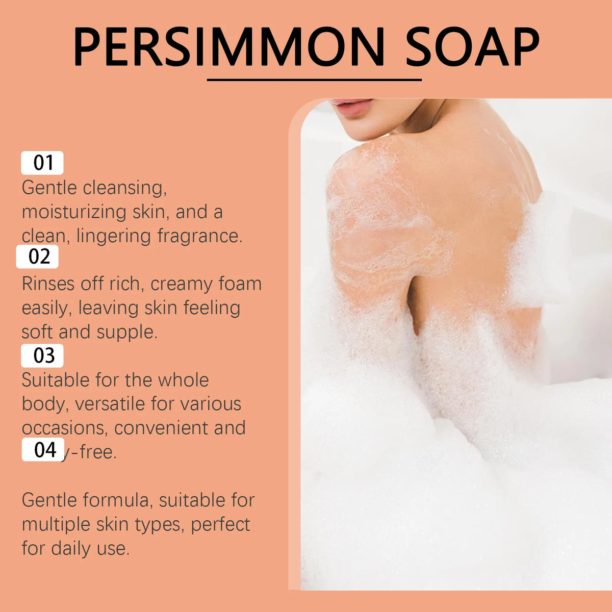 Persimmon Body Cleansing Soap For Body Odor Removal Long-Lasting Oil Control Fresh Natural Fruit Aroma Foaming Body Bath Soap