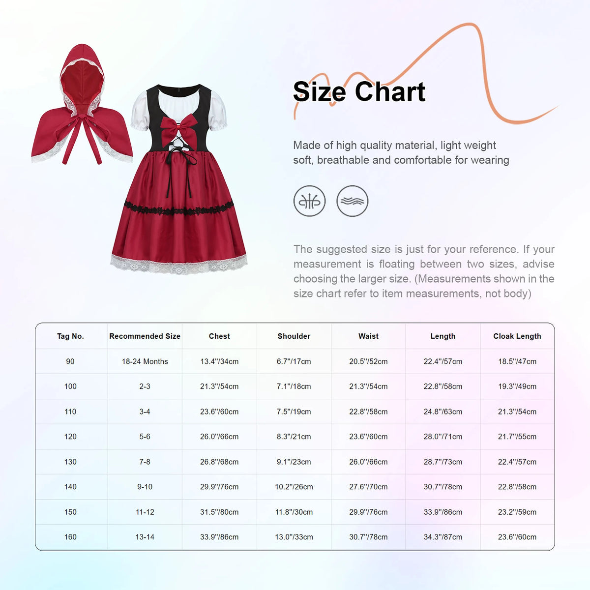 Kids Girls Halloween Cosplay Costume Puff Sleeve Lace Trim Red Hood Dress with Hooded Cape for Themed Party Roleplay Dress Up