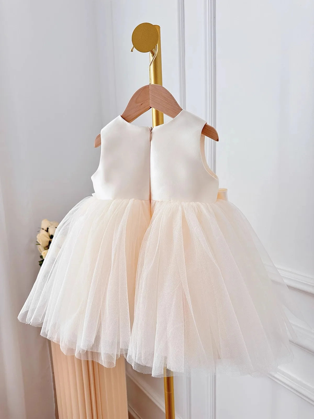 Baby Girl Princess Bow Silk Tutu Dress Sleeveless Infant Toddler Child Elegant Solid Vestido Birthday Party Baby Clothes 1-5Y