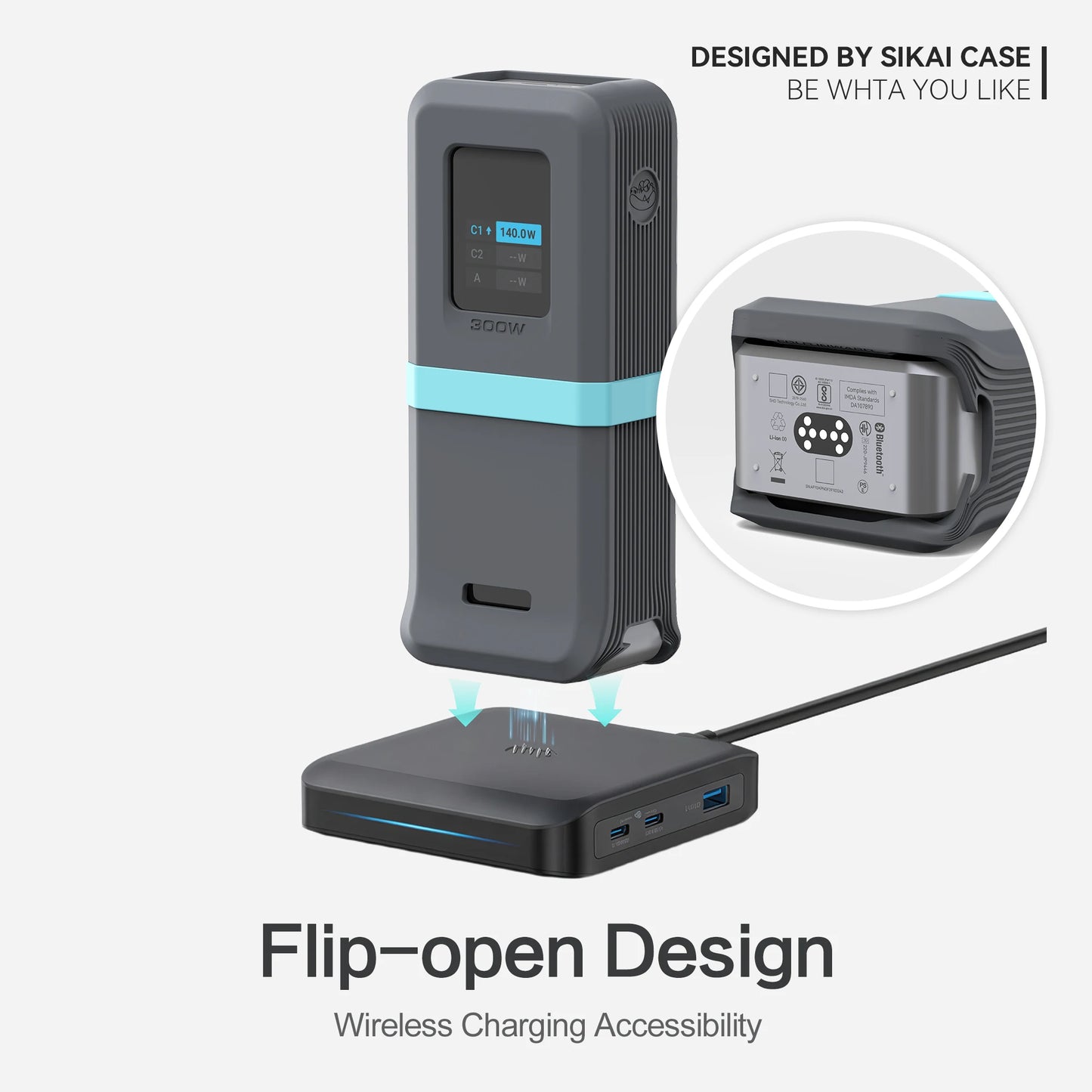SIKAI Silicone Protective Case for Anker 300W 26250Mah PowerBank Travel-Friendly with Cable Storage Airplane Safe