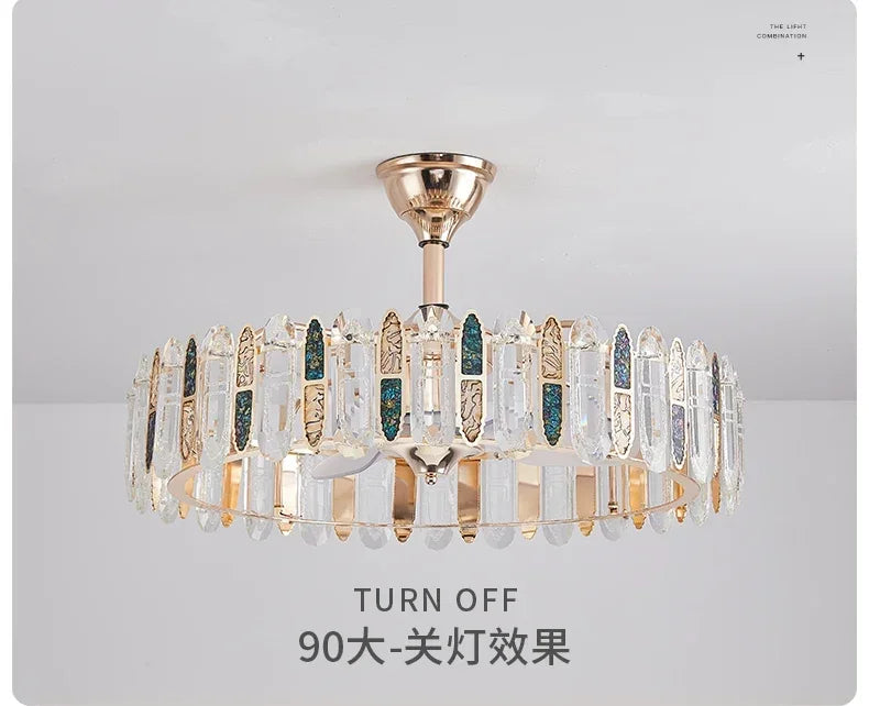 Crystal Ceiling Fan Lamp Modern Living Room Dining Room Remote Integrated Ceiling Fan Light Home Bedroom Study Silent Fan Lights