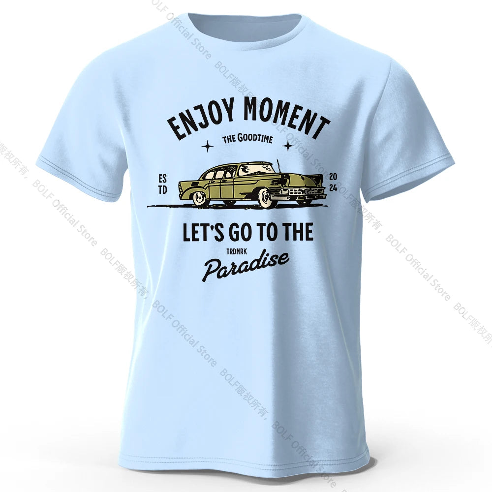 Men's Enjoy Moment Printed T-Shirt 100% Cotton Oversized Minimalist Graphic Tees for Women Summer Tops Zen Streetwear