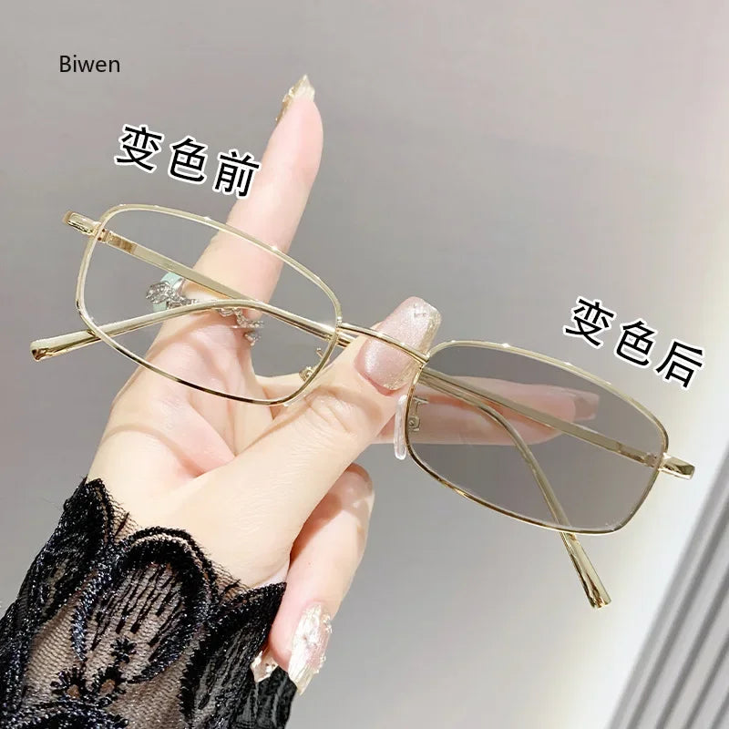 Intelligent Photochromic Myopia Glasses Women Retro Trendy Minus Sight Sunglasses 2 in 1 Farsighted Eyewear Diopter Prescription