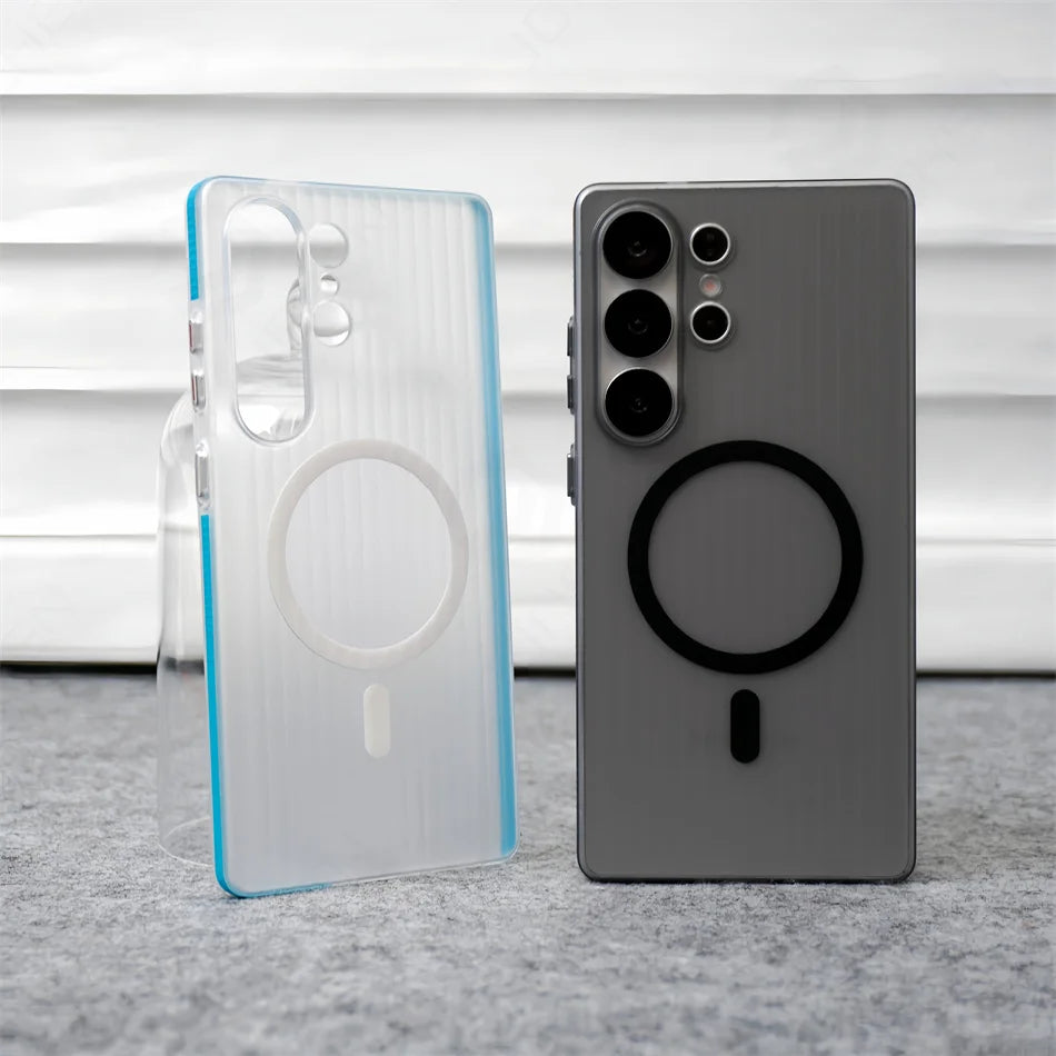 Luxury 3D Corrugated Pattern Non-slip Matte Clear Case For Samsung Galaxy S23 S24 Ultra S25 Plus Magnetic Hard Cover For Magsfe