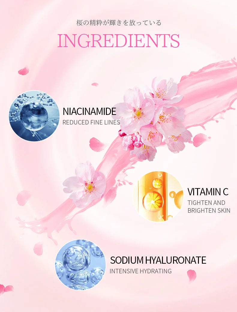 7pcs Sakura Skin Care Set Moisturizing Brightening Sunscreen Cleanser Fine Lines Delay Skin Aging  Nourish Daily Face Care Suit