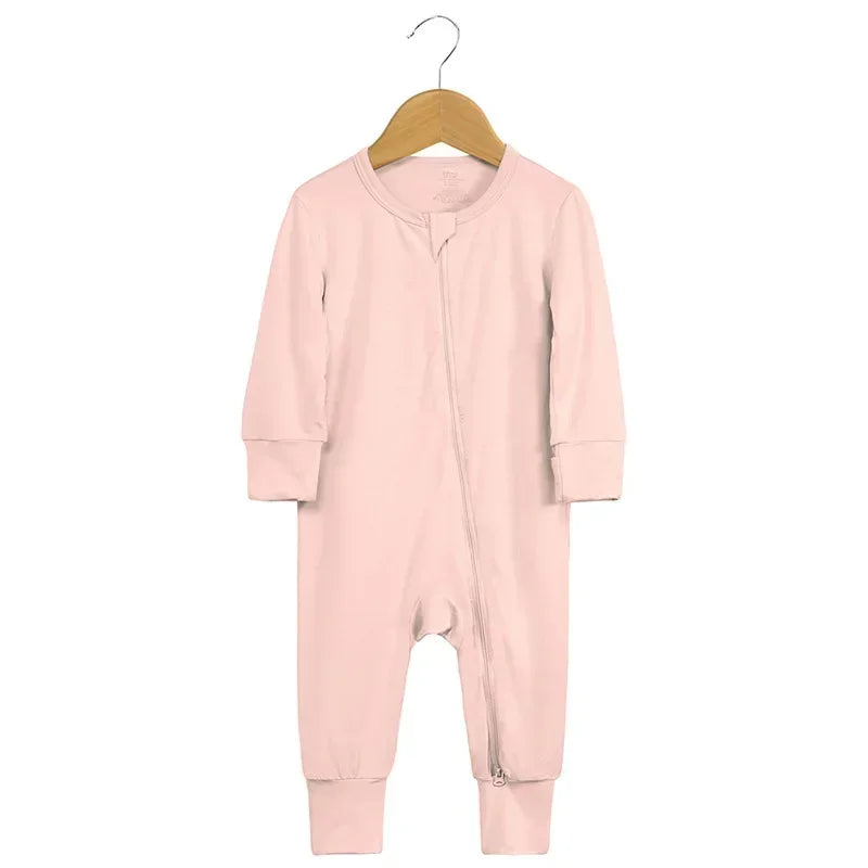 Baby Romper Bamboo Fiber Baby Boy Girl Clothes Newborn Zipper Footies Jumpsuit Solid Long-Sleeve Baby Clothing Pajamas 3 6 9 12M