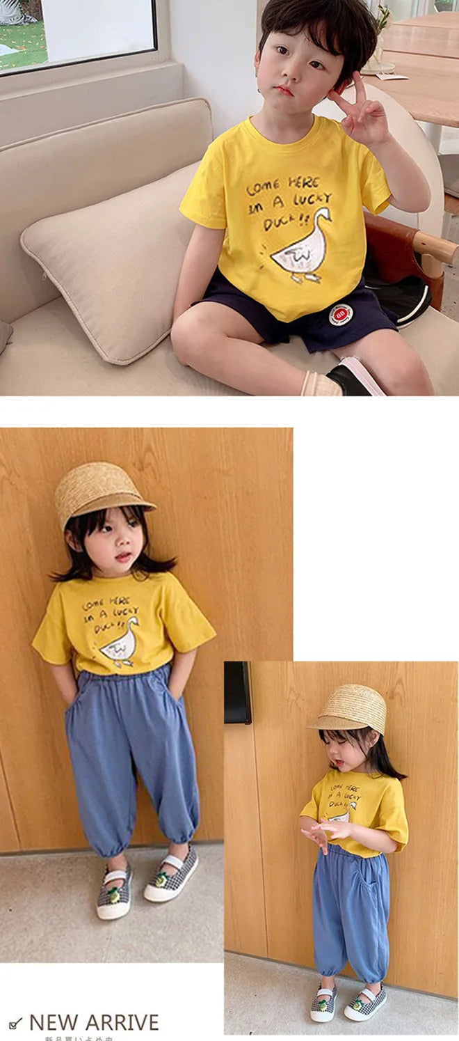 Baby Girls Boys Short Sleeved T-shirt Kids Cotton Top Tees Toddler Cartoon Print Shirts Summer Children's Clothing Korean Style