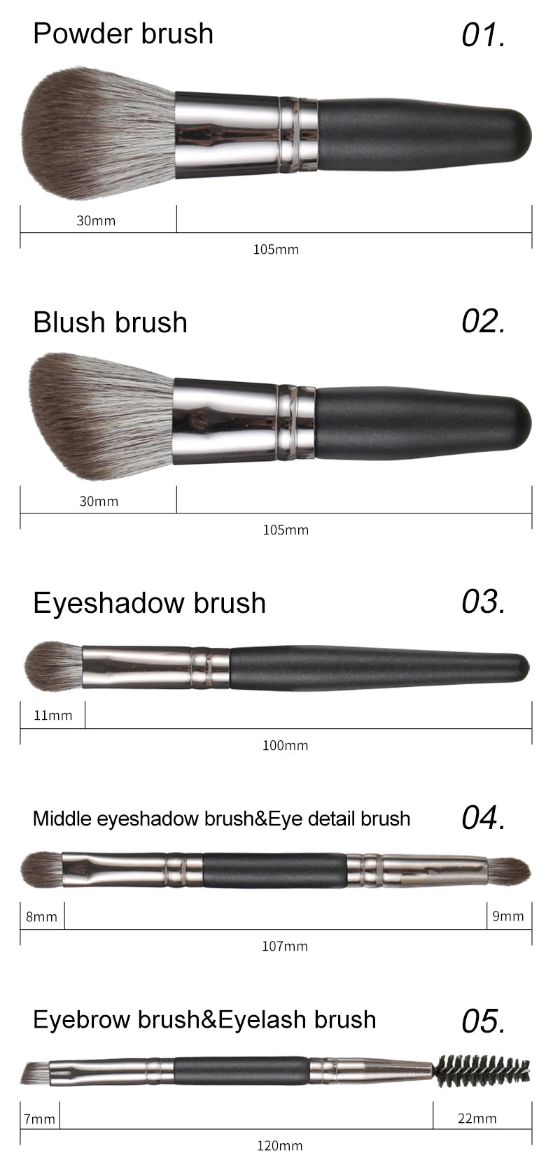 5-Piece Mini Natural Bristle Makeup Brush Set, Travel-Friendly Eyeshadow/Foundation/Blush/Concealer & Lip Brushes Portable Tools