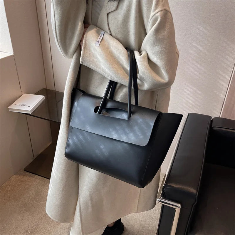 Large Capacity Women's Tote Bag Luxury PU Leather Shoulder Bag French Vintage Top-handle Handbag Casual Commute Shopper Bags
