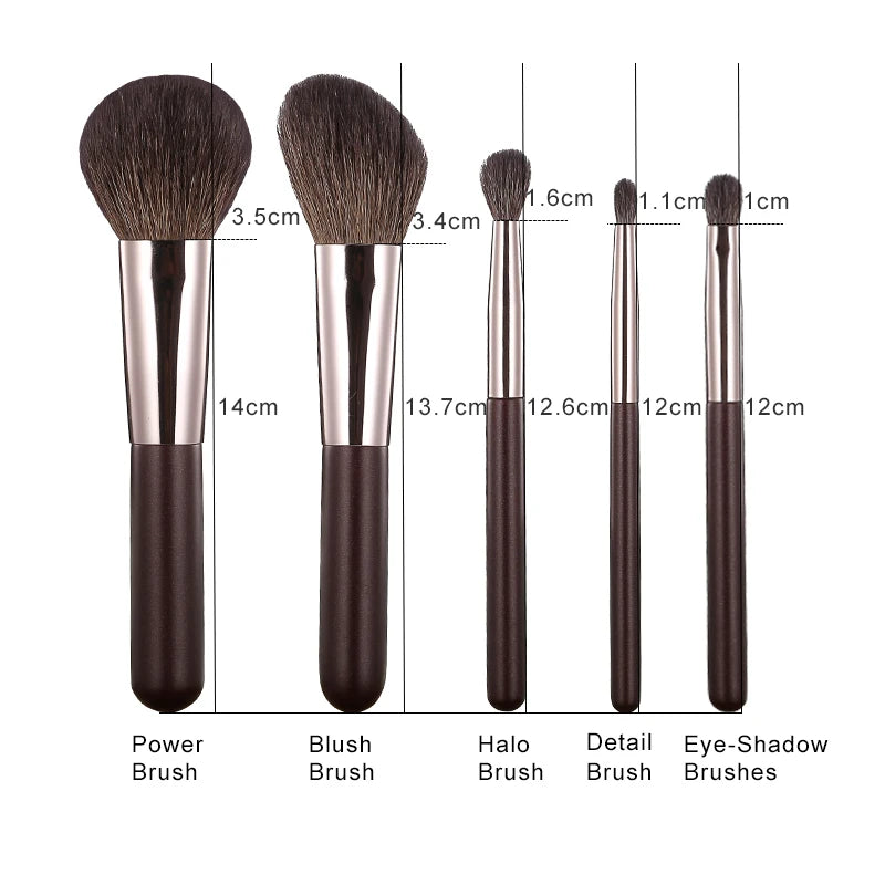 5-Piece Mini Natural Bristle Makeup Brush Set, Travel-Friendly Eyeshadow/Foundation/Blush/Concealer & Lip Brushes Portable Tools