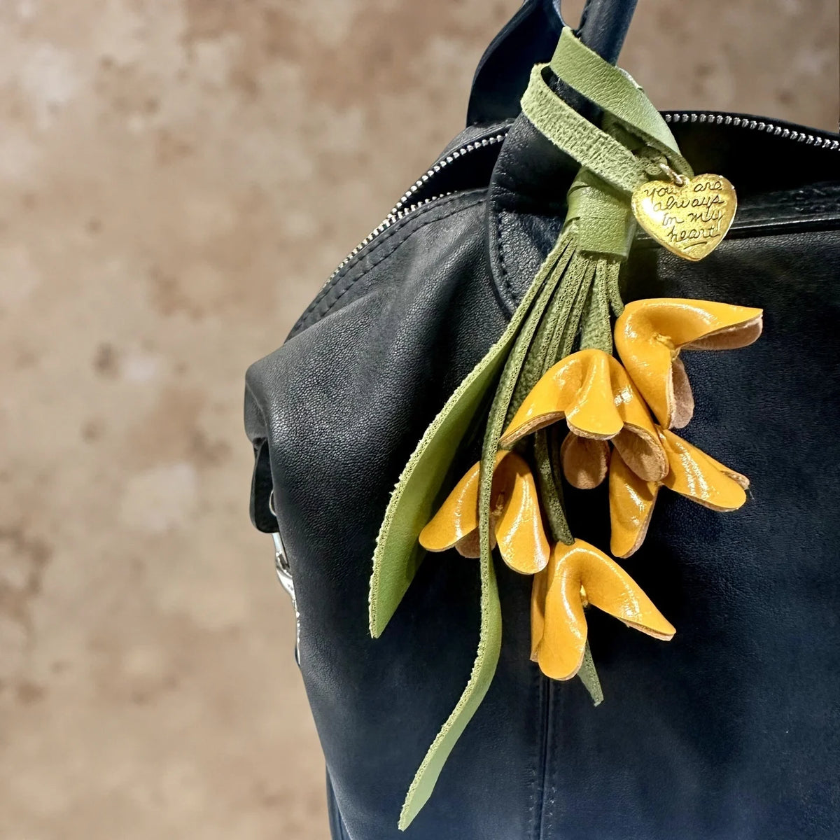 Luxury PU Leather Osmanthus Charm Set – Floral  Keychain Bag Pendant-Earthy Neutrals Palette-Gift For Her-Flower Bag Accessory