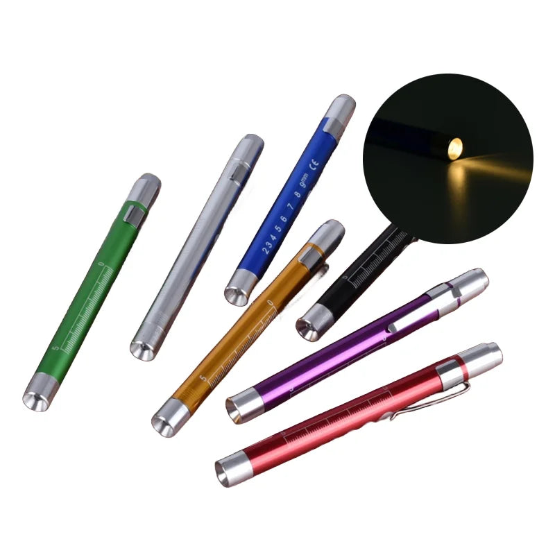 White Light Reusable LED Medical Penlight Flashlight With Pupil Gauge Pocket Clip Pen Light Torch Lamp For Nurses Doctors Readin