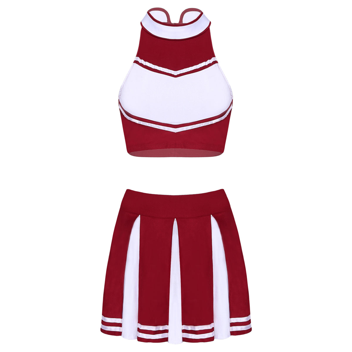 Women Cheerleading Cheerleader Costume Uniform School Girls Carnival Cosplay Outfits Stand Collar Crop Top with Mini Skirt