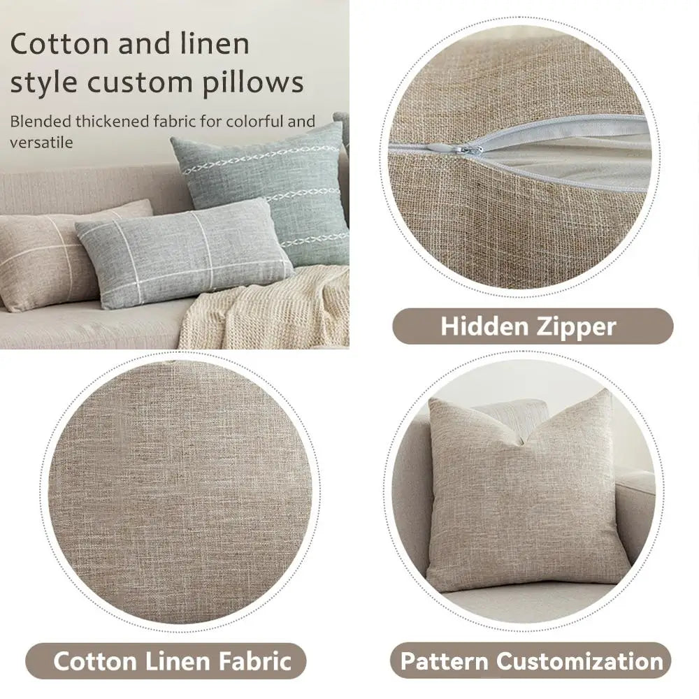 Minimalist Geometric Line Cushion Cover Natural Linen Pillow Case Organic Fabric Double Sided Print Sofa Home Decor Gift