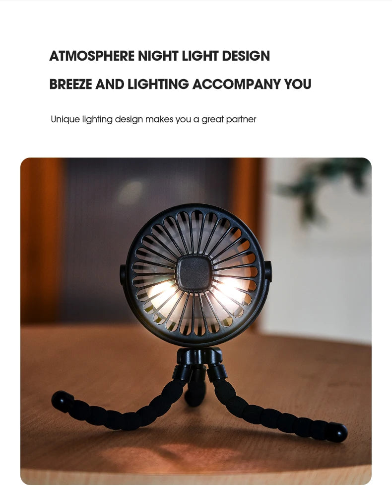 Baby Stroller Octopus Fan Anti Pinch Hand 3-speed Small Night Light USB Mini 3-speed Charging Small Fan