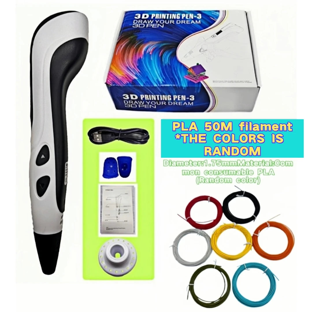 New 3D Printing Pen, Suitable 3D Pen Set for Children, PLA Filament, Children's Birthday or Christmas Gift
