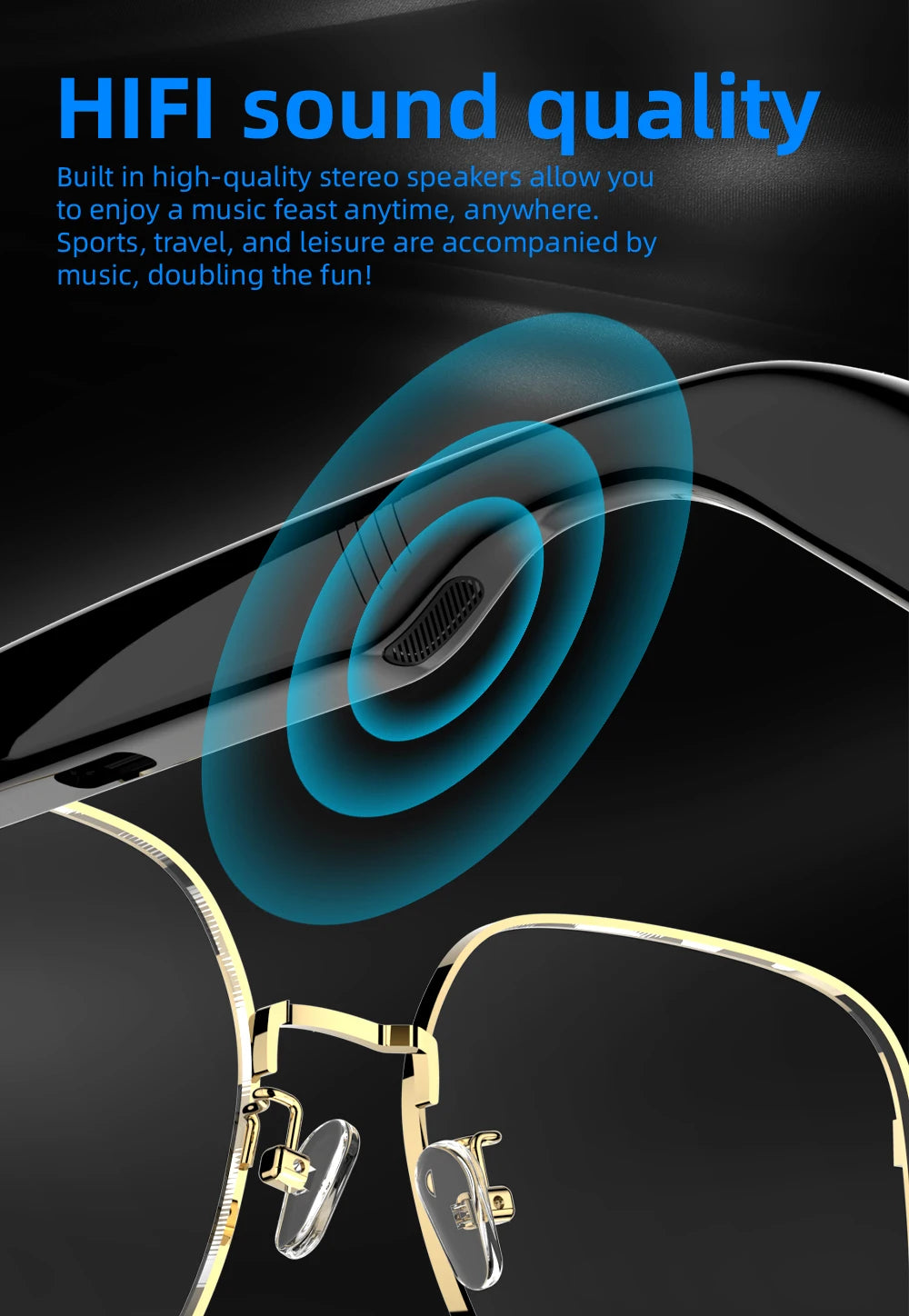 SG-16Pro New Trendy Smart Glasses Anti Blue Light Gold frame Sunglasses Music Stereo For Jogging Workouts SG16 PRO