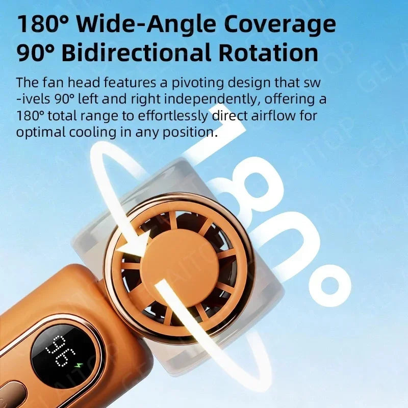 New Mini Fan Handheld Small Portable Fan Cooling Turbo 5 Speeds 3000mAh LED Display 180° Rotatable Clip Type-C Rechargeable Fans