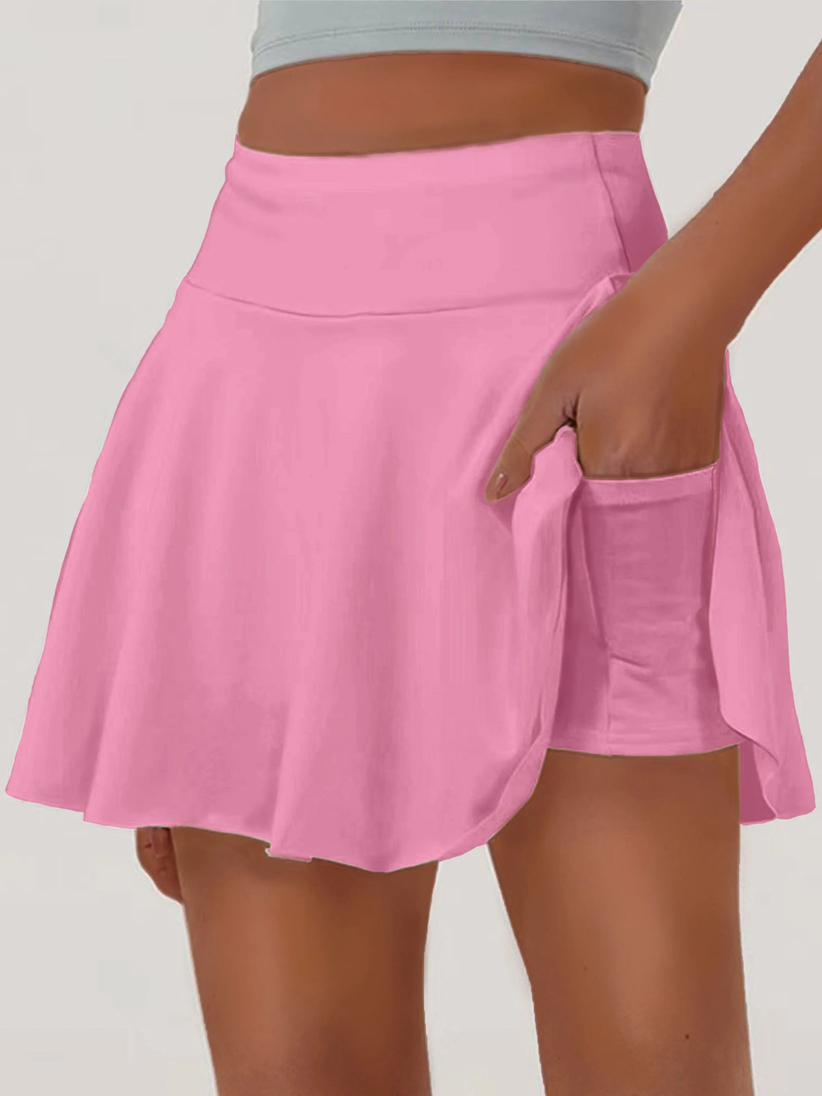 Women's Solid Color High Waisted Tennis Pleated Skirts Inner Pocket Quick Drying Sports Short Running Fitness Skirt