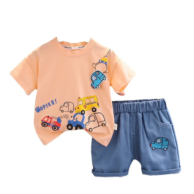 Summer Children Boys Infant Cotton Clothes Cars T Shirt Shorts 2pcs/Set Toddler Fashion Clothing Baby Tracksuits 1 2 3 4 5 Years