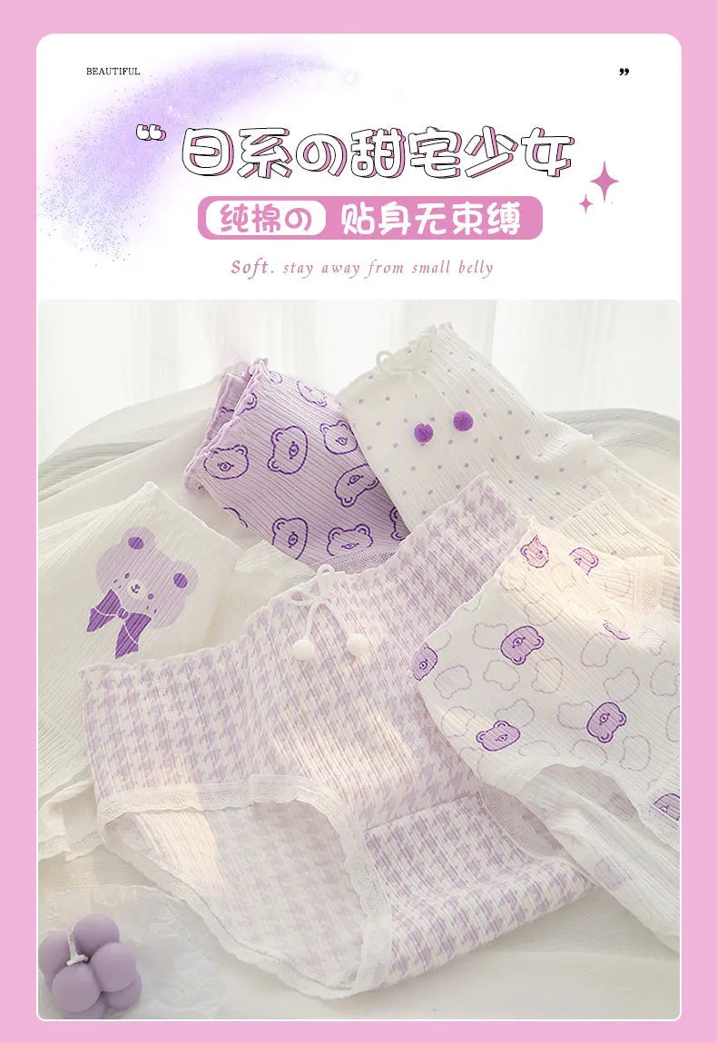 New 5PCS/Set Women's Underwear Cute Bear Cotton Panties Briefs For Girl Ladies Sexy Lingerie Cartoon Female Pantys Underpants