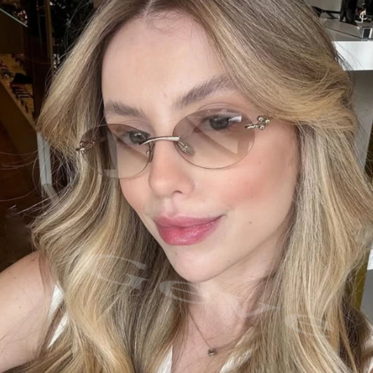 Fashion Oval Rimless Sunglasses for Woman Popular Round Frameless Sun Glasses Shades Retro High Quality Unisex Stylish Eyewear
