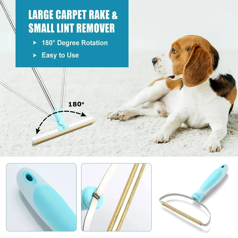 Pet Hair Remover Set Carpet Rake for Pet Hair Removal Adjustable Long Handle Dog Cat Hair Broom Reusable Fur Lint Remover