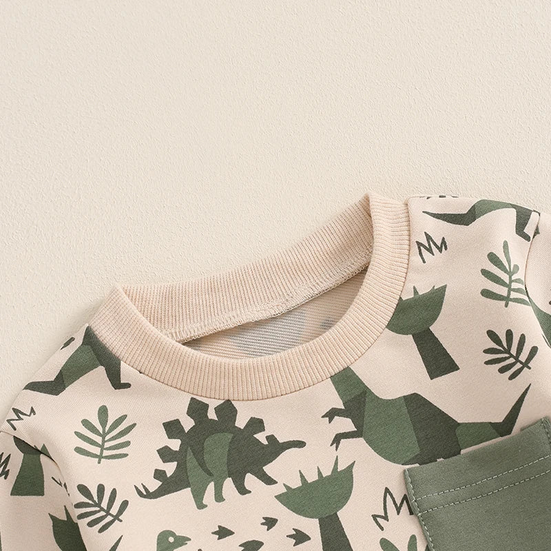 Toddler Boys Clothes Dinosaur Print 6 12 18 24 Months 3T 4T Outfits Long Sleeve Pullover Jogger Pant 2PC Sets