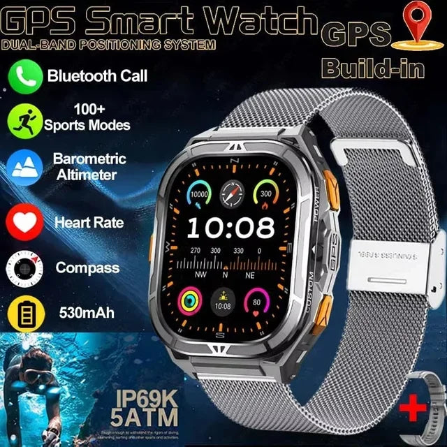 2025 NEW TANK X5 Smartwatch 5ATM Waterproof GPS Dual-Frequency tracking 1.96" AMOLED 530mAh Compass 170+ Sports Fitness Tracker