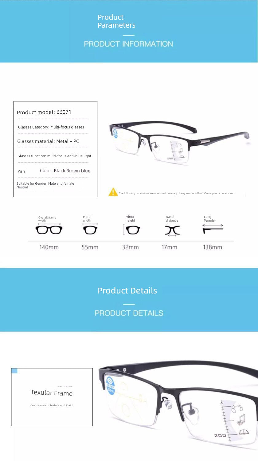 Reading Glasses Men's Smart Zoom Dual-Use Anti-Blue Light Anti-Fatigue Ultra Light Clear Middle-Aged and Elderly Brand Glasses Women