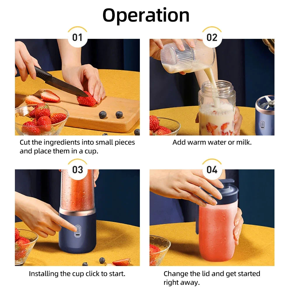 400ML Portable Electric Juicer 2 Cup Home Mini Multifunctional Wireless Blender USB Rechargeable Small Juice Cup Mixer Machine