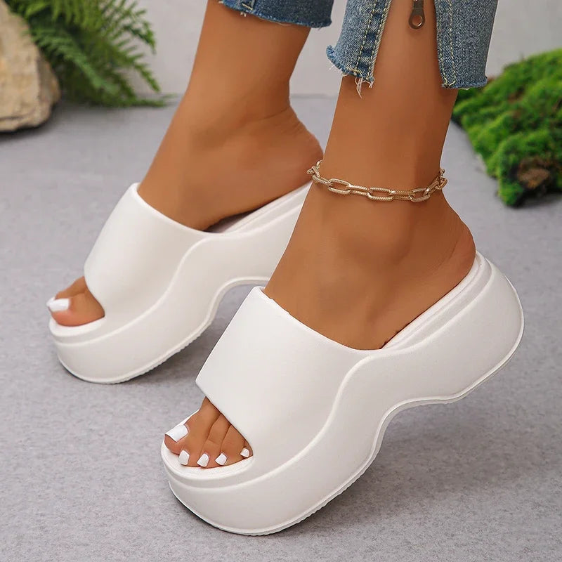 Chunky Platform Slippers for Women Summer 2025 Comfortable Wedge Heels Sandals Woman Solid Non Slip Eva Thick Sole Slides Shoes