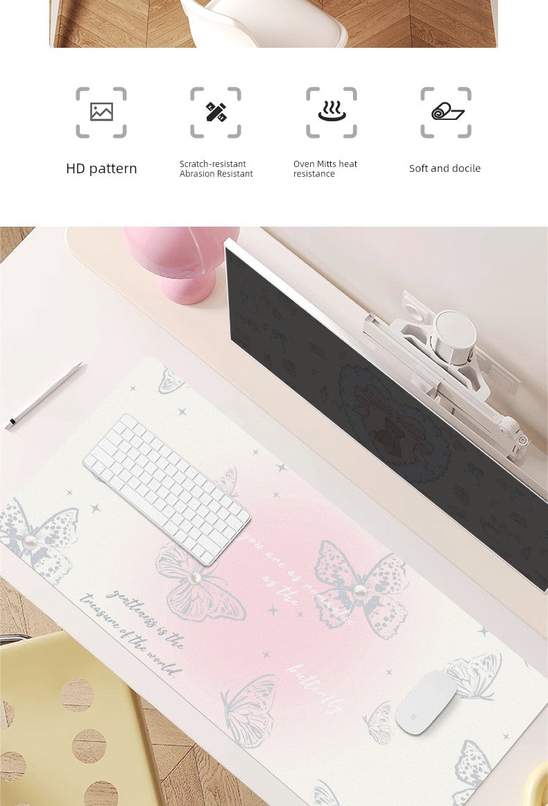 Butterfly Cut out Oversized Mouse Pad Leather Office Desk Mat for Girls Classy Computer Keyboard Accessory