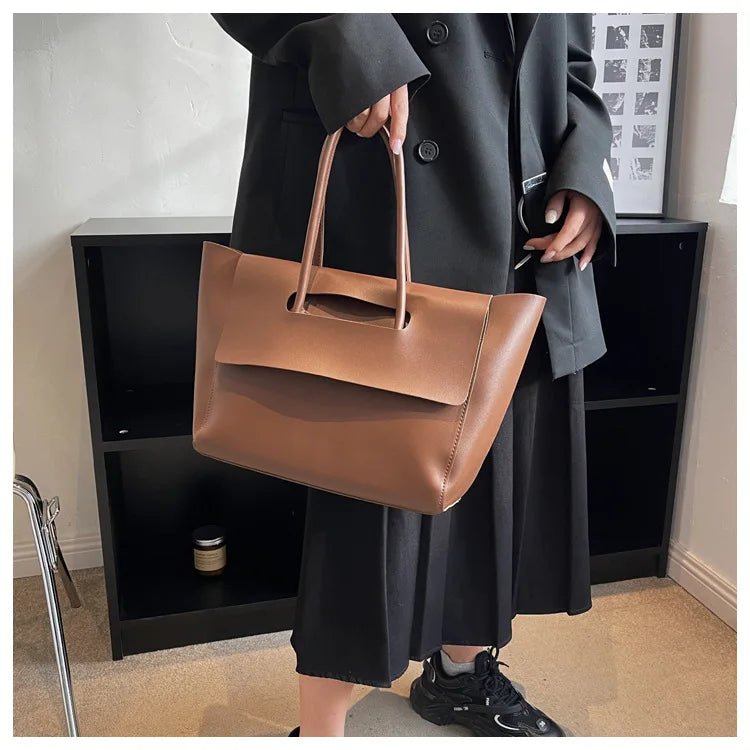 Large Capacity Women's Tote Bag Luxury PU Leather Shoulder Bag French Vintage Top-handle Handbag Casual Commute Shopper Bags