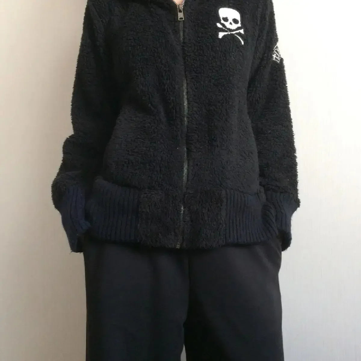 Lamb Wool Jackets Women Gothic Y2k Hoodies Cross Skull Grunge Zipper Sweatshirts Vintage Casual Hooded Coats Harajuku Streetwear