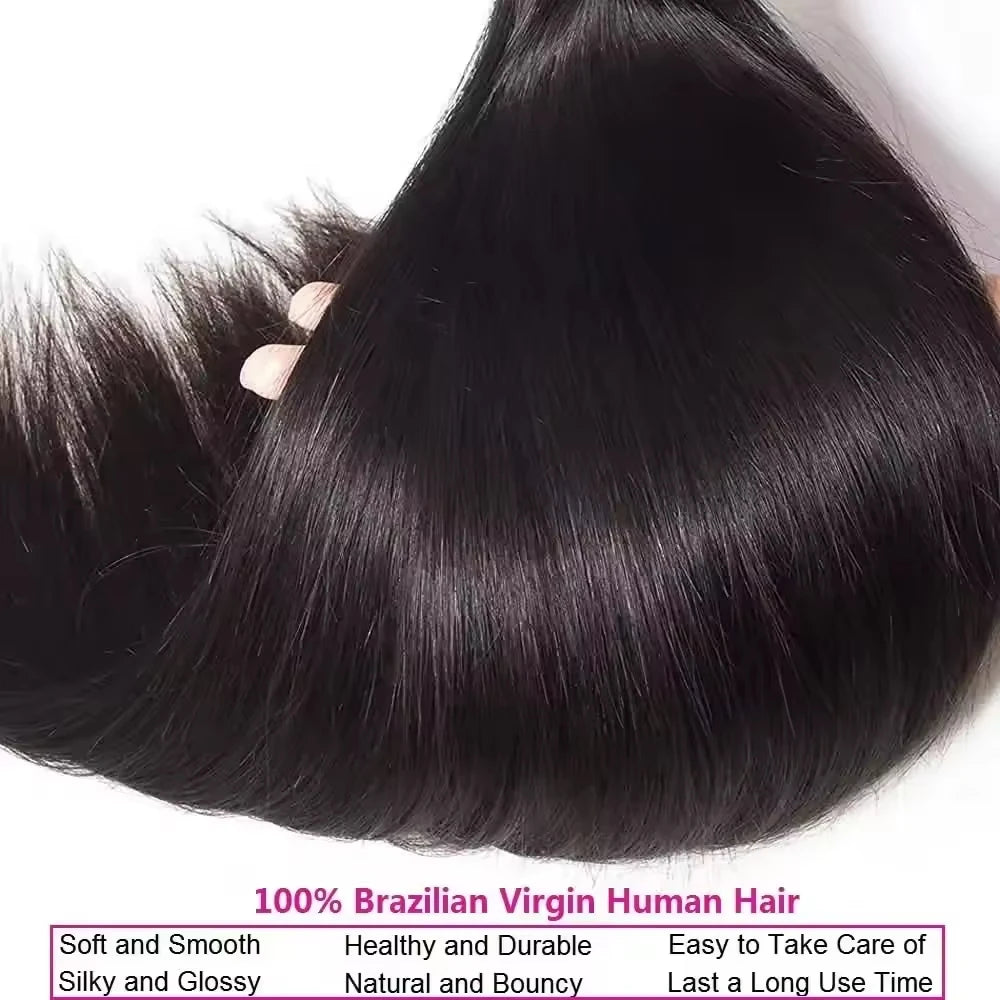 30 34 36 Inch Straight Human Hair Bundles 100% Unprocessed Brazilian Remy Hair 16A Extensions Human Hair 3/4/5 Bundles For Women