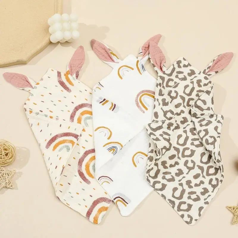 Newborn Baby Cotton Mulsin Comforter Carton Rabbit Ear Double Guaze Soothe Appease Towel for Toddlers Bibs Burp Cloths Infant