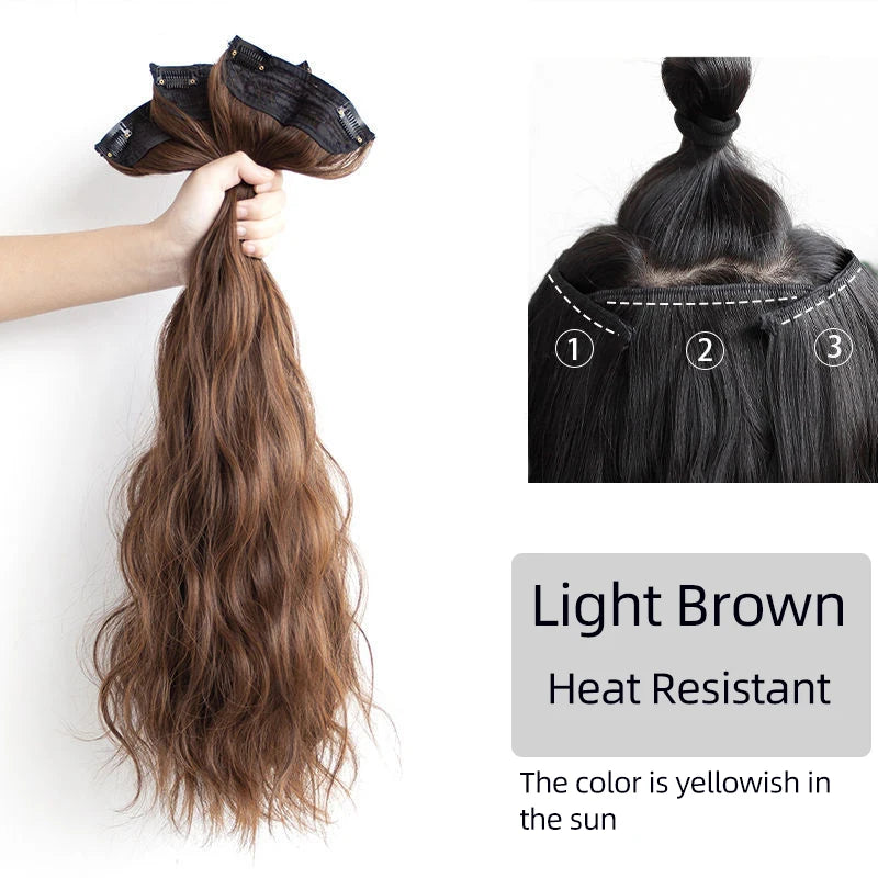 Aosiwig Synthetic Hair Extensions Long Straight Curly Wavy Natural Fake False Wig Female Clip In Hairpiece One Pieces for Women