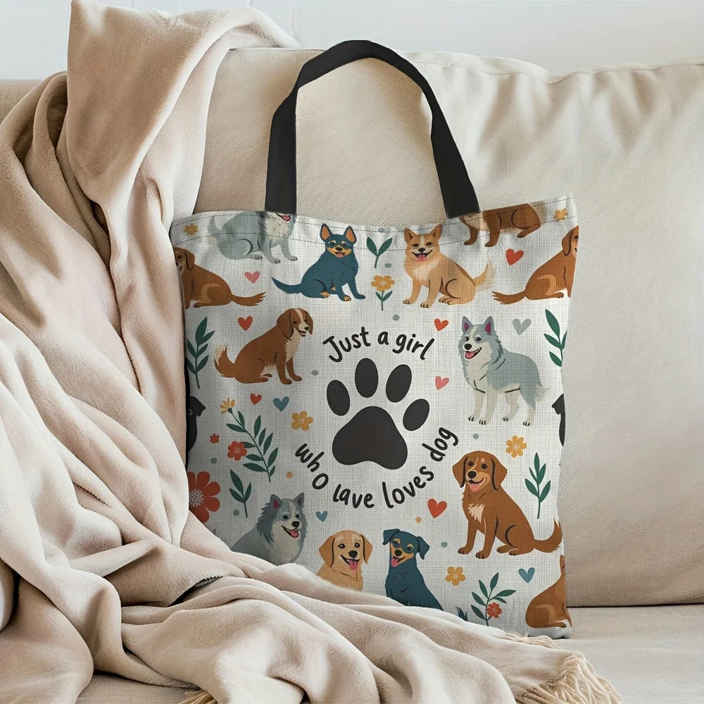 1pc Stylish Dog Mom Tote Bag -"Just A Girl Who Loves Dogs" Print with Cute Dog Illustrations